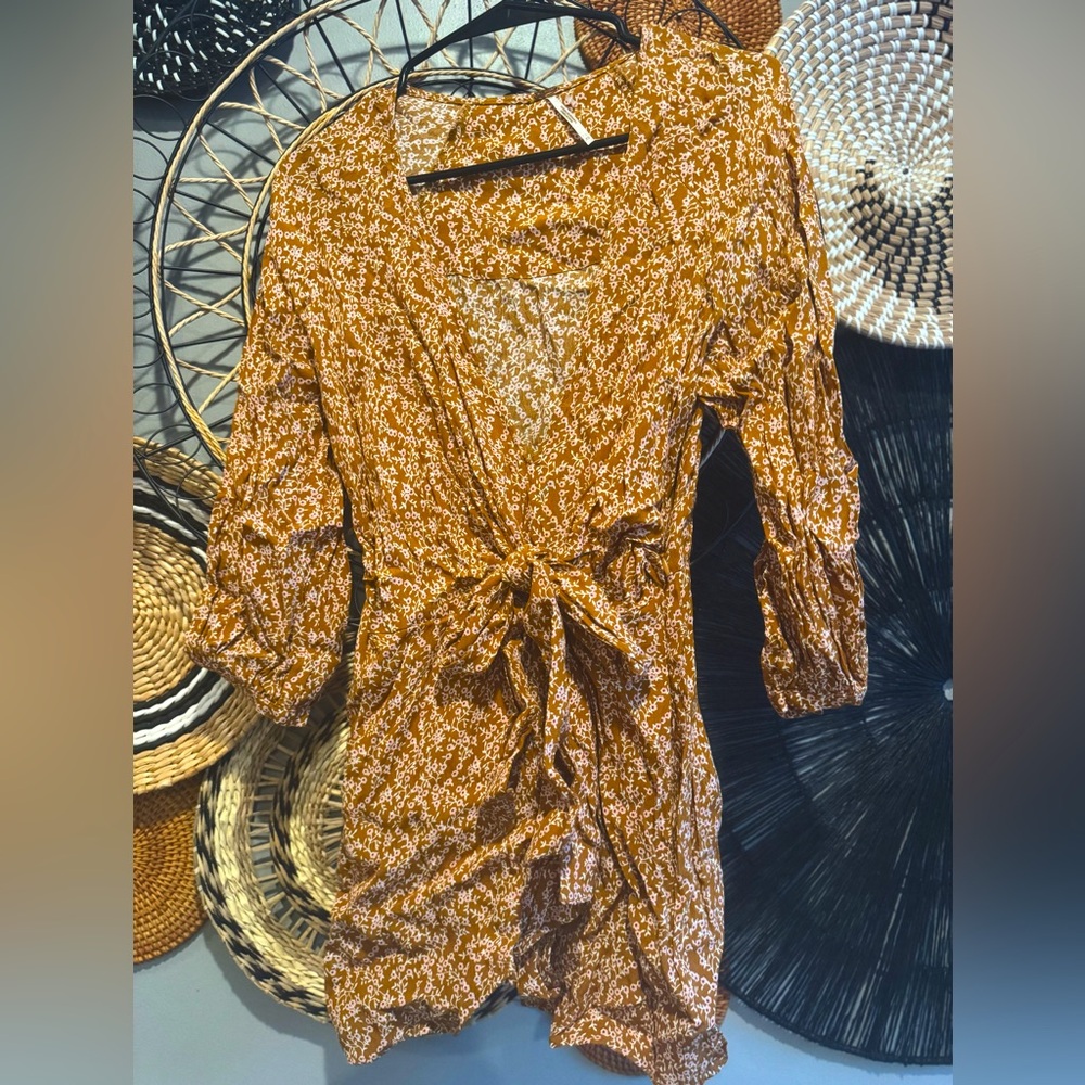 FREE PEOPLE FP fall floral wrap mini dress size XS